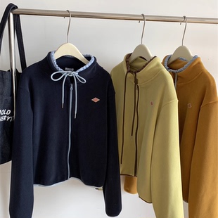 摇粒绒外套 质感超细腻软糯 撞色包边系带拉链外套 韩代@fu