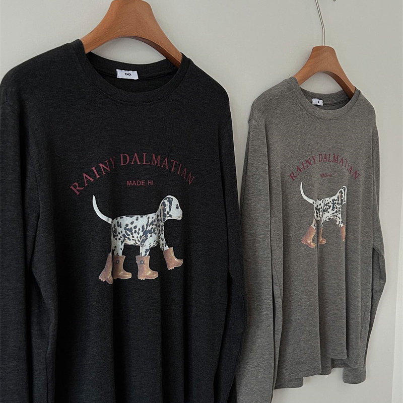 韩代@ch*i 超舒服！柔软弹力仿羊绒复古撞色靴子小狗长袖打底衫