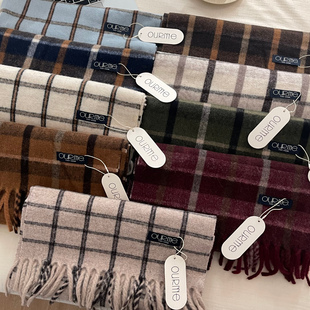 韩代款 秋冬加厚保暖经典复古撞色仿羊绒格子围巾围脖  情侣款