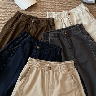 抓绒弯刀裤 韩代@Oil 明线设计水洗棉宽松阔腿休闲裤 巨显瘦 Seo