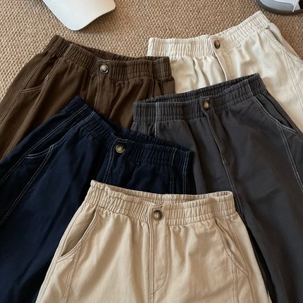 韩代@Oil Seo* 巨显瘦！明线设计水洗棉宽松阔腿休闲裤抓绒弯刀裤