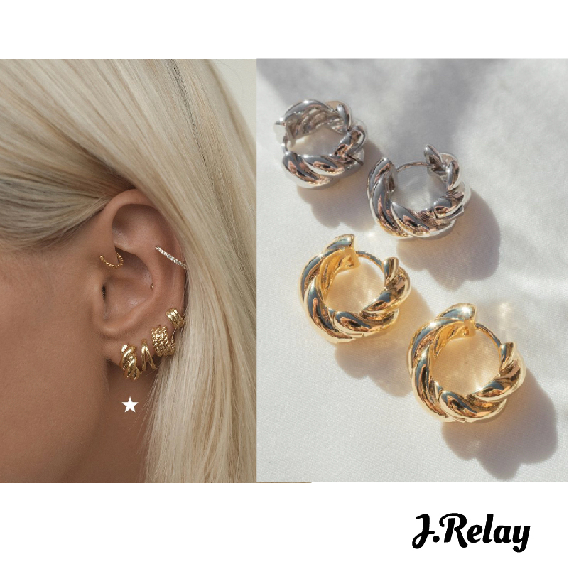 轻奢镀金耳环洗澡可戴基础麻花