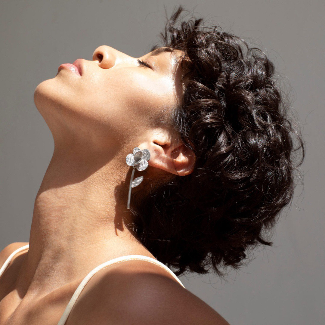 古风荷花铜镀18k真金花朵耳饰S925银针耳钉复古个性独特潮流耳环