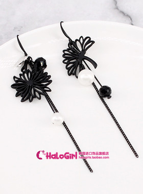 韩国Nuance正品耳饰珍珠花朵不对称耳环长款气质AB款耳钉坠女N062