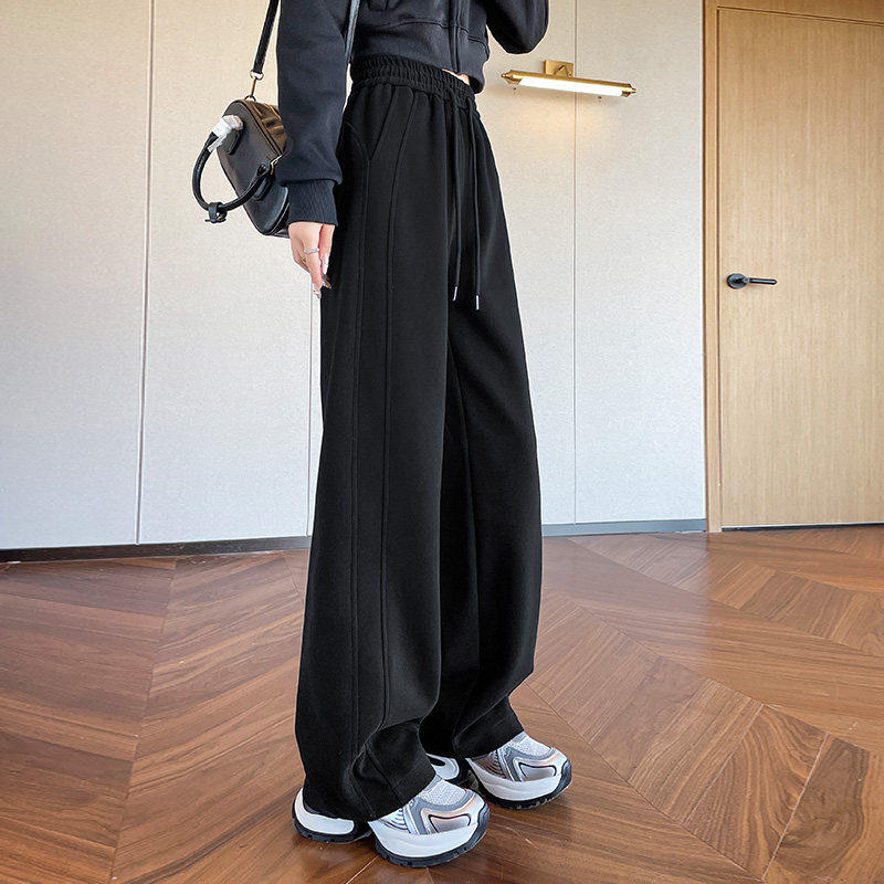 大码拼接运动裤女2025早春胖mm宽松显瘦直筒休闲裤小个子阔腿卫裤