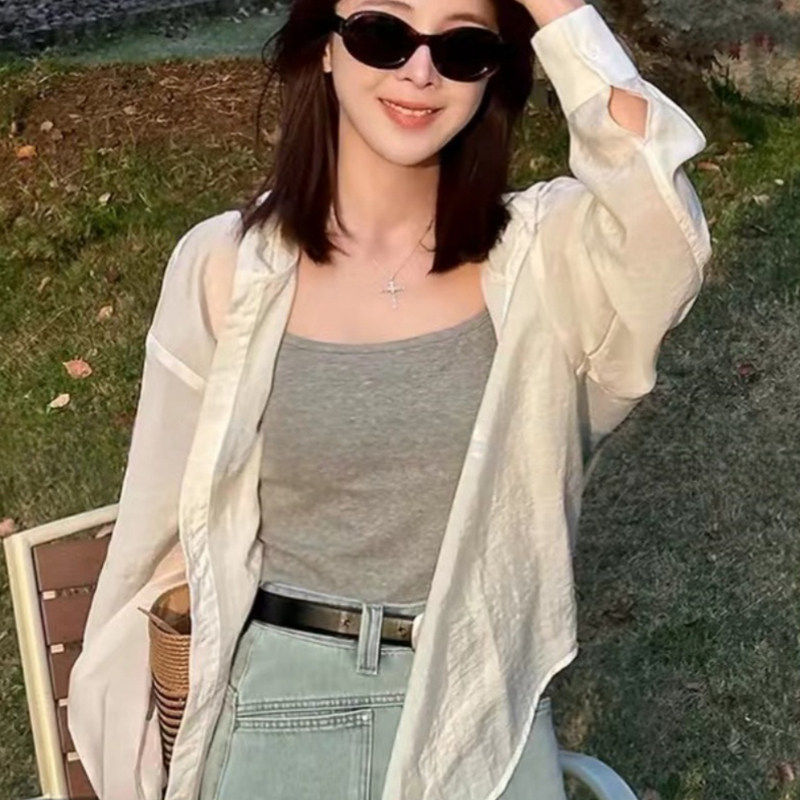 白色防晒衣女2026夏季新款雪纺长袖休闲衬衫宽松小个子衬衣薄开衫