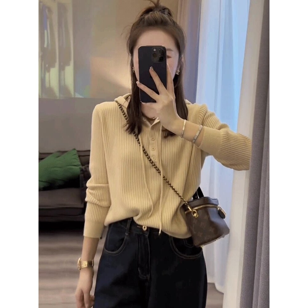 早秋薄款连帽毛衣针织衫女2025新款秋季帽衫女款初秋长袖针织上衣