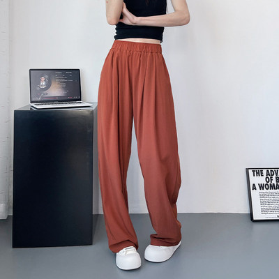 大码冰丝阔腿裤女夏季新款胖mm宽松显瘦直筒休闲高腰垂感拖地长裤