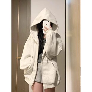 灰色连帽运动衫外套女早春季2026新款宽松春秋薄款学生开衫拉链上