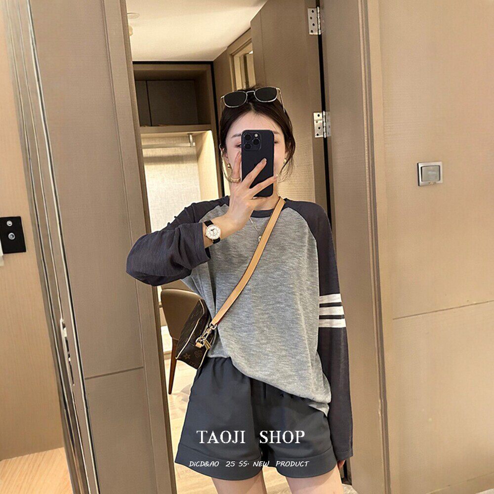 2026春夏季插肩袖显瘦打底长袖t恤女新款爆款休闲防晒衫上衣薄款