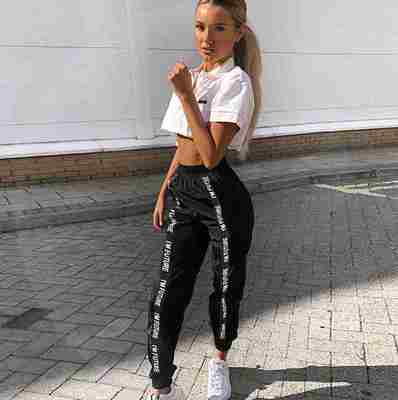 Elastic waist black casual streetwear fashion