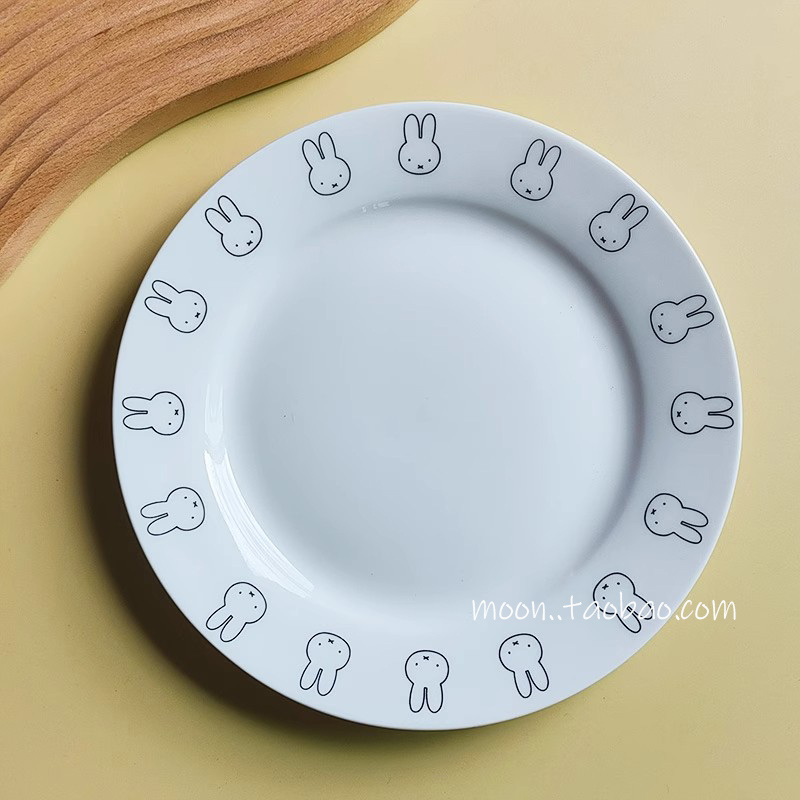 可爱米色兔盘子线条简约款陶瓷餐具家用面碗汤盘早餐盘碟子菜盘