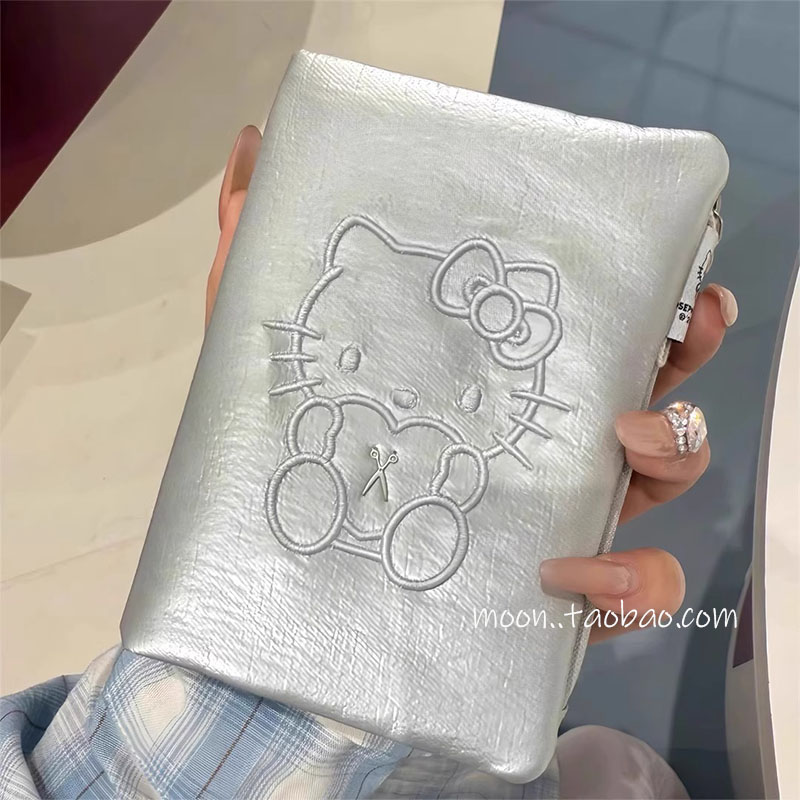 hello猫咪银色护照夹多功能卡包出国旅行机票身份证件收纳包钱包