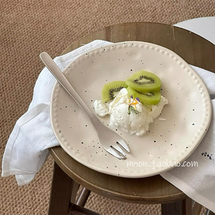 ins风哑光复古不规则意面浮雕陶瓷盘子甜品店好看 餐具蛋糕盘子