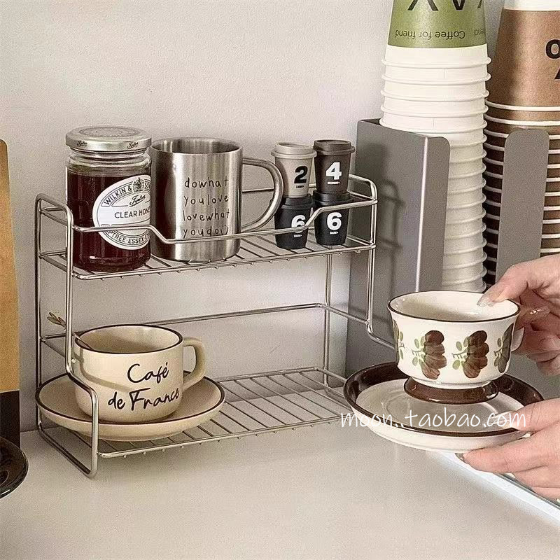 厨房两层置物架台面桌面调料架二层铁艺收纳架小号窗台迷你沥水架