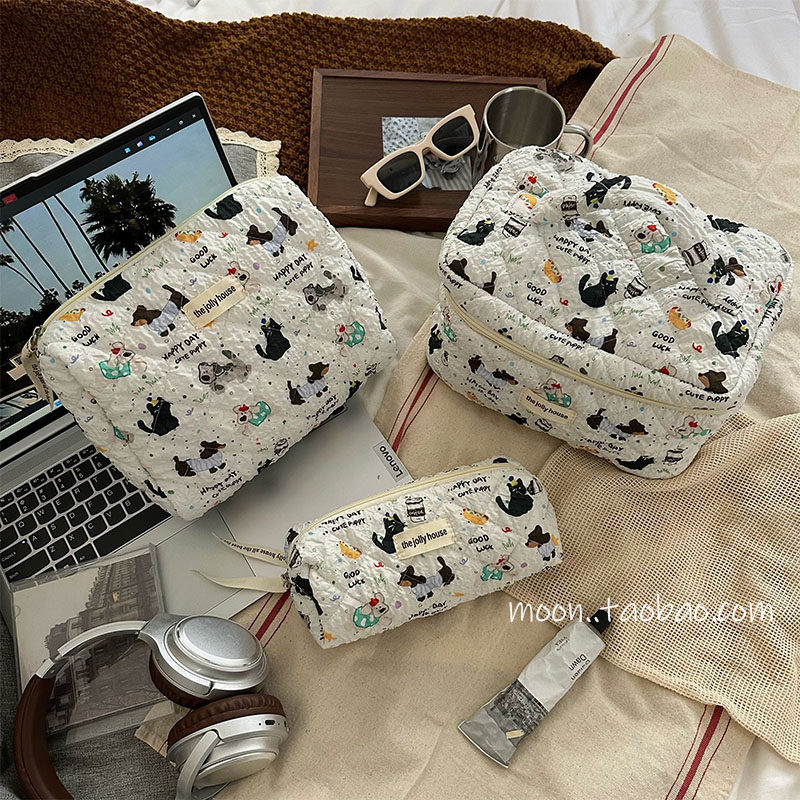 韩版斑点狗化妆包女生三件套大容量2025新款旅行手提收纳包洗漱包,收纳整理,化妆包,淘宝优惠券,粉丝福利购,淘宝优惠卷