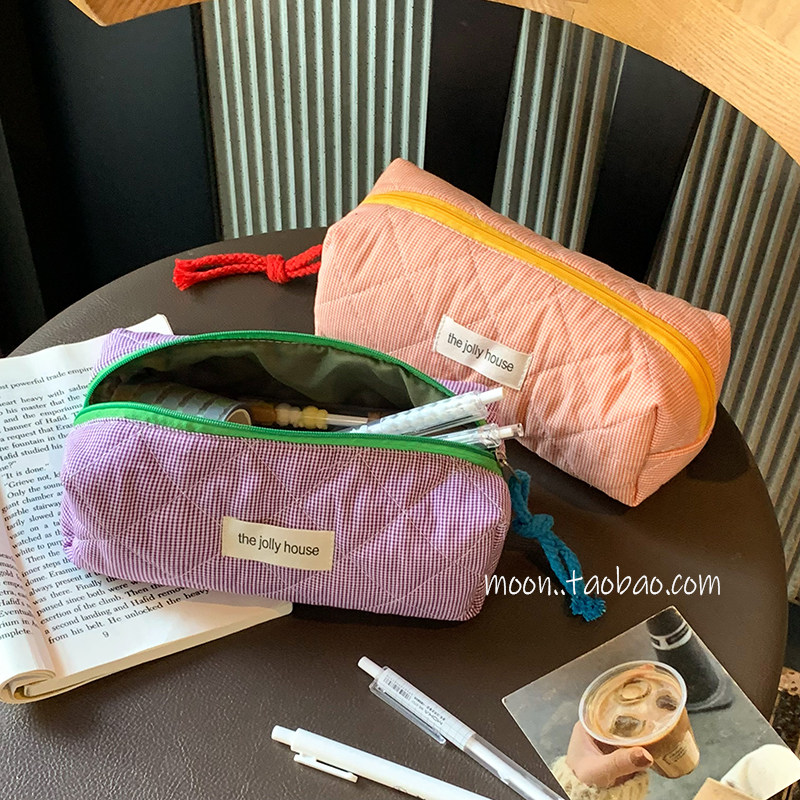 笔袋女生2026新款撞色格子铅笔盒高颜值ins风大容量文具收纳袋,文具电教/文化用品/商务用品,笔袋,淘宝优惠券,粉丝福利购,淘宝优惠卷