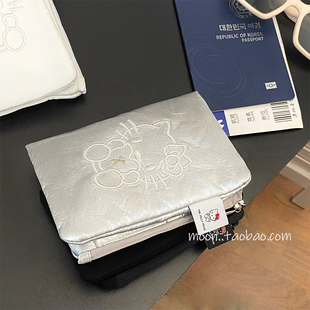 韩系银色证件收纳包猫咪护照夹登记牌身份证一体多功能便捷钱包
