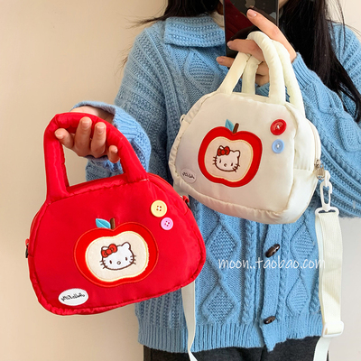 韩系ins风刺绣红苹果手提化妆小包大容量便携女生通勤斜挎包百搭