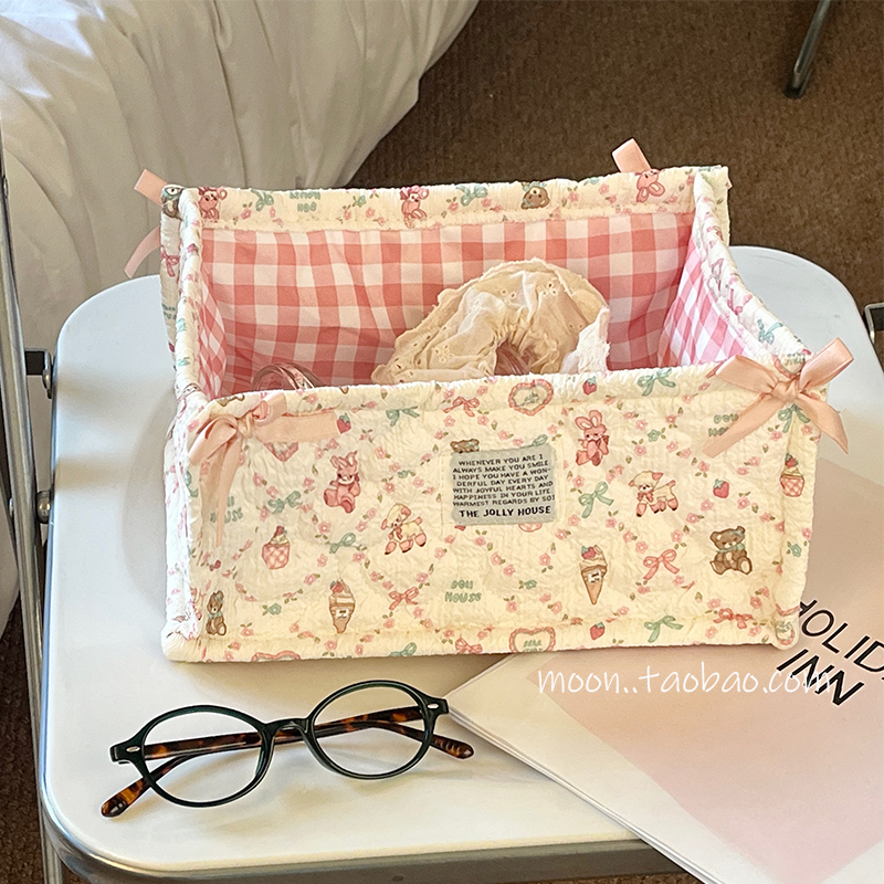 甜品小羊~韩系宿舍床头杂物收纳篮布艺高颜值收纳筐玩具家用整理