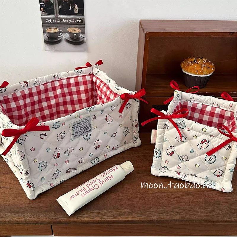 ins可爱桌面收纳筐颜值零食杂物收纳篮收纳盒化妆护肤品整理袋