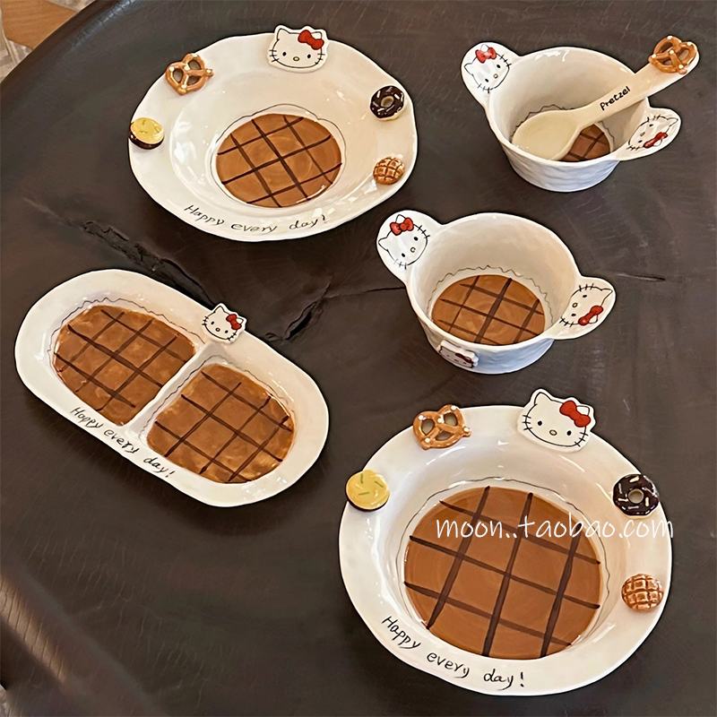 复古盘子釉下彩diy手工陶瓷餐具可爱米饭碗餐盘沙拉盘高颜值礼物