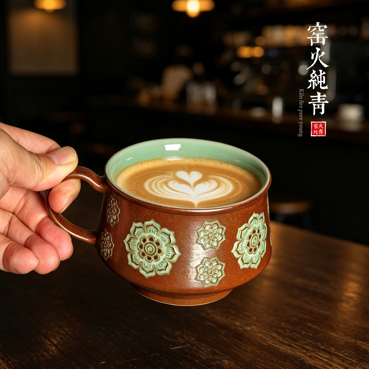 青瓷咖啡杯宝相花中式复古马克杯