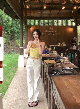 viola【凯旋名门】cel*断货王开模五金 凯旋门阔腿纯白牛仔裤女