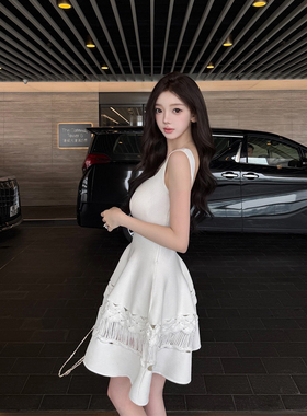 【现货】viola【古早小白花】夏季法式白色纯欲无袖针织连衣裙