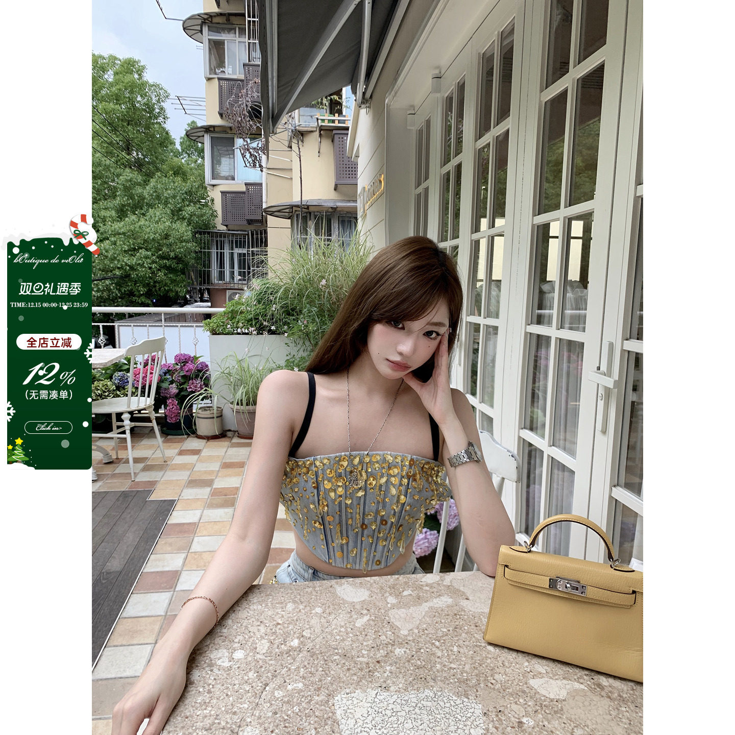 viola【M1u家团宠】夏季设计风抹胸A字短裙两件套私服牛仔套装女