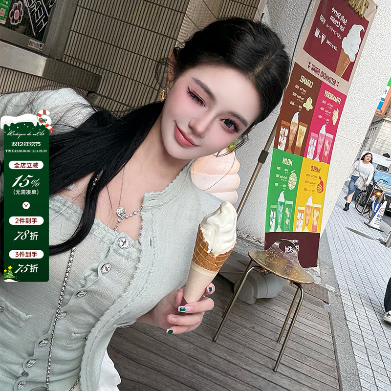 【现货】viola【和风抹茶】超难买的薄荷绿针织开衫改良薄款套装