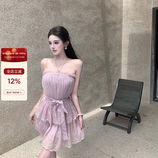 芋泥挞挞 viola 英国小众私服vtg纯欲定染雾霾紫连衣裙 现货