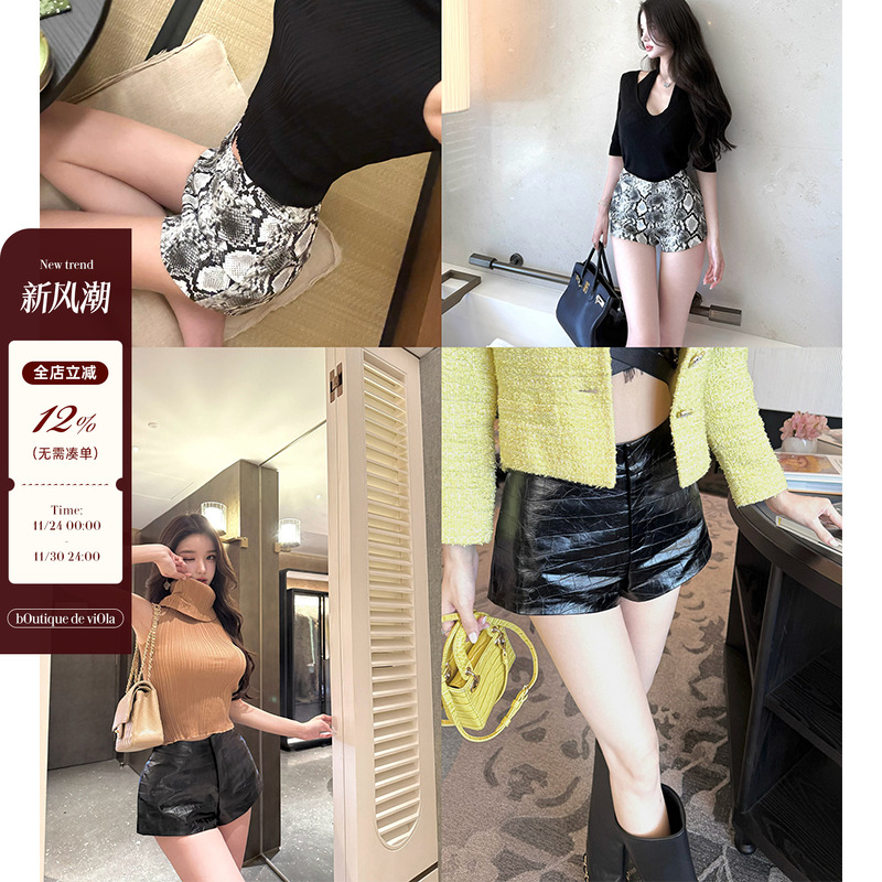 viola【冷毒美人】retr*fe3k+冷血钓系美人腿长2米版型pu超短裤