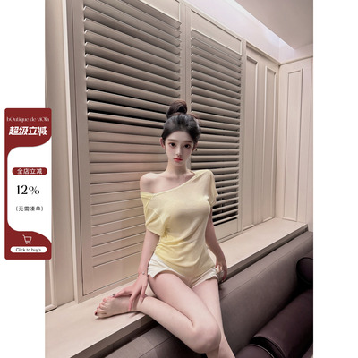 viola【伪素颜】夏季性感纯欲风短袖T恤女休闲百搭莱赛尔针织上衣