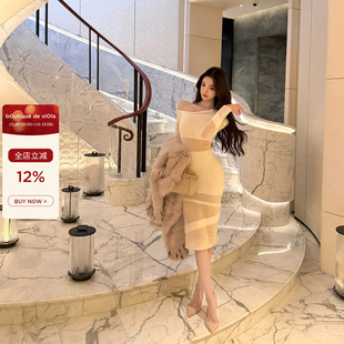 水貂绒超暖双色连衣裙时尚 viola 神 S身材曲线 绒绒冬令时