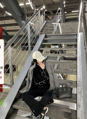 viola 【千鸟格山茶hua】 粗花呢羽绒服宽松短款立领显瘦百搭外套