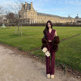 现货 viola【浆果朗姆】al*o超难买的定染yb勃艮第紫针织背心长裤