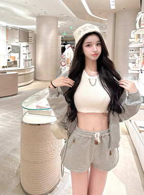 viola【女团套装】1*v2w+安宥*真同款yb皮标短裤开衫卫衣套装