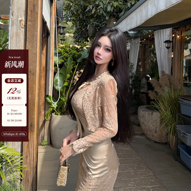 【现货】viola【韩系欧尼】温柔系显腰身王者！定染dui版蕾丝套装
