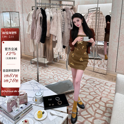 viola【少女梦境】秋冬私服Shushu*全手工订珠鱼骨抹胸羊毛连衣裙