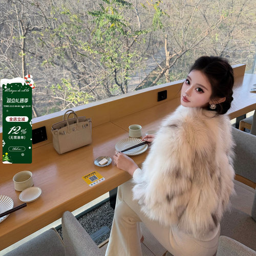 viola【斯拉夫美学】进口saga稀有大理石狐 中古贵妇高级皮草外套
