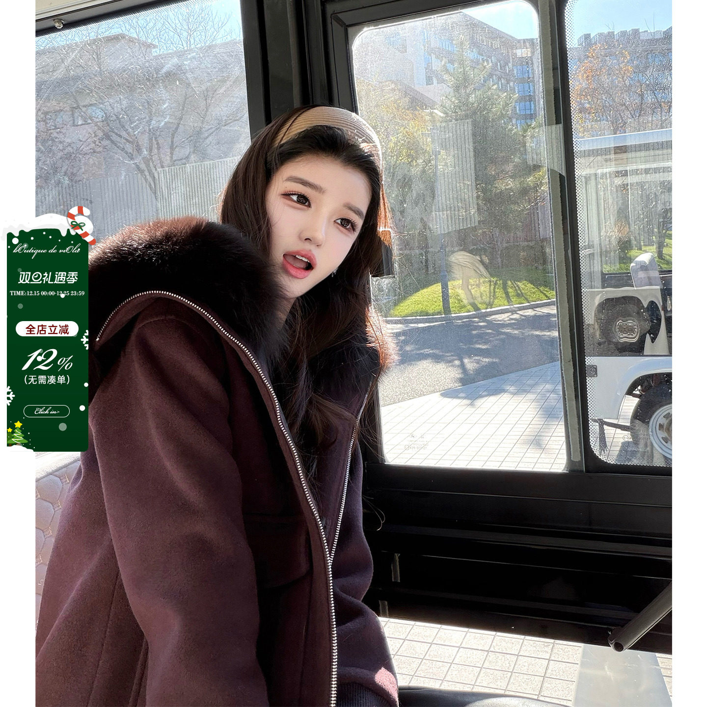 viola【老钱黑加仑】 yve*sal2w+原b定染狐狸毛领夹克简约老钱风