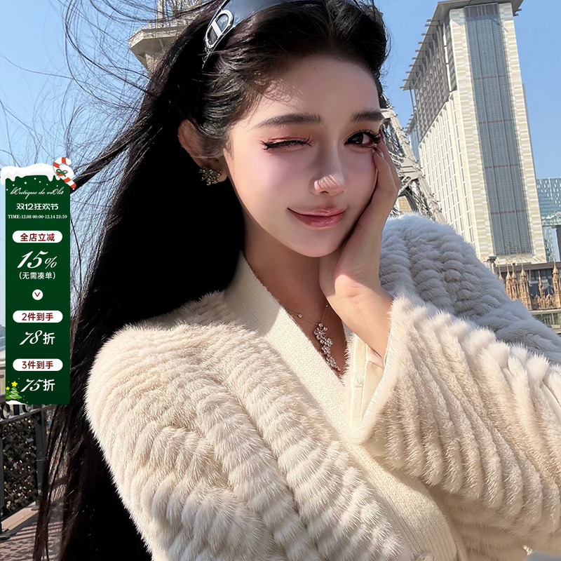 巴黎旧梦手工定位缝钻高领皮草