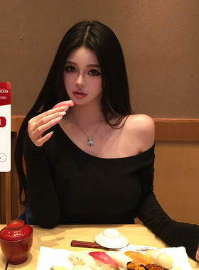 viola【野系美人】升级磨毛面料!辣妹设计感显瘦斜肩针织打底衫女