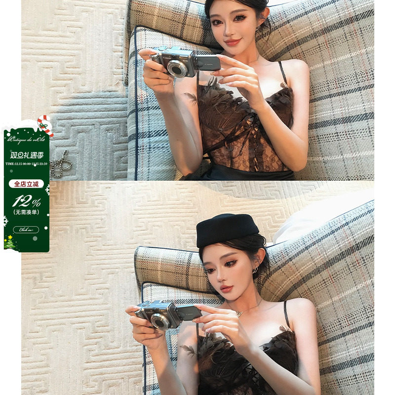 viola【天鹅湖】lape*l收藏中古全染色定制真羽毛鱼骨胸衣套装