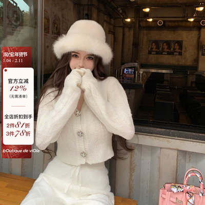 viola【小奶兔】N*J 巨柔软baby马海毛定制宝石纽扣纯欲两穿毛衣