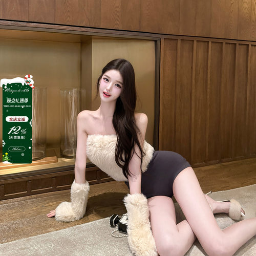 viola【冰岛雪兔 改了三次巨显瘦版型草兔编织皮草抹胸袖套贵妇