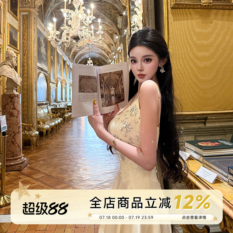 viola【中古白露】give*chy法式复古重工刺绣钉珠蕾丝拼接连衣裙