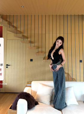 viola【丹宁山茶花】25隐藏款牛奶绒暖和显瘦山茶花牛仔裤印花