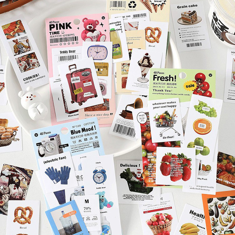 周末不打烊盐系手账贴纸简约英文食物ins风手帐拼贴装饰素材贴画